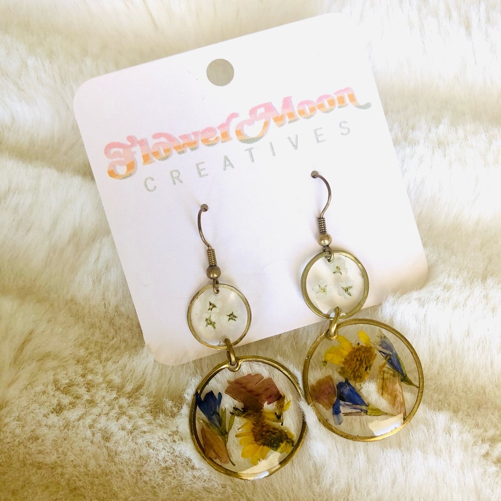 Brass Resin Wild Flower Earrings